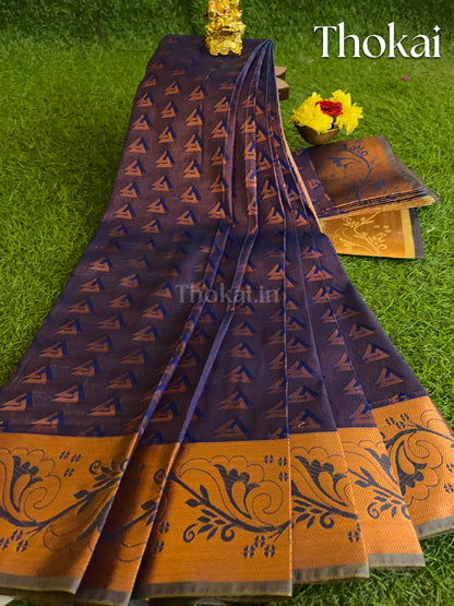 Dual shade of violet and sandal semi silk saree