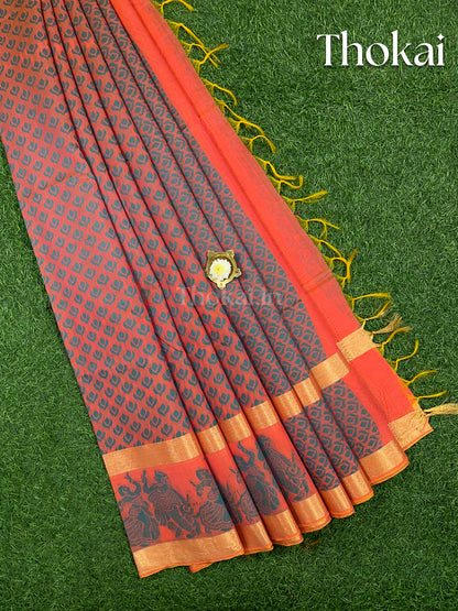 Orange chanderi silk cotton saree