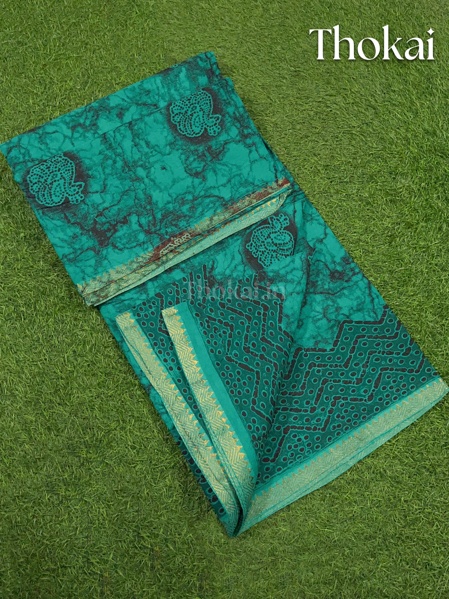 Turquoise thokai sungudi cotton saree