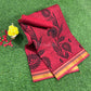 Red and black printed cotton saree