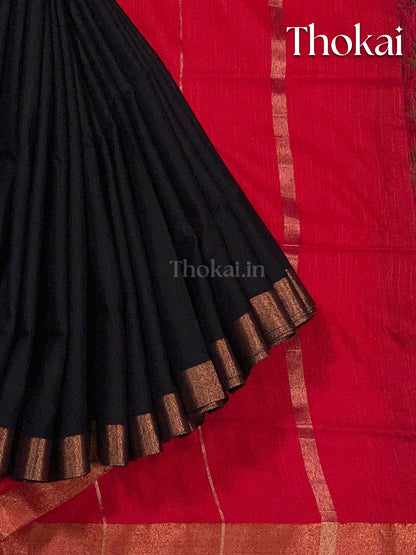 Black and red magizham semi linen silk saree