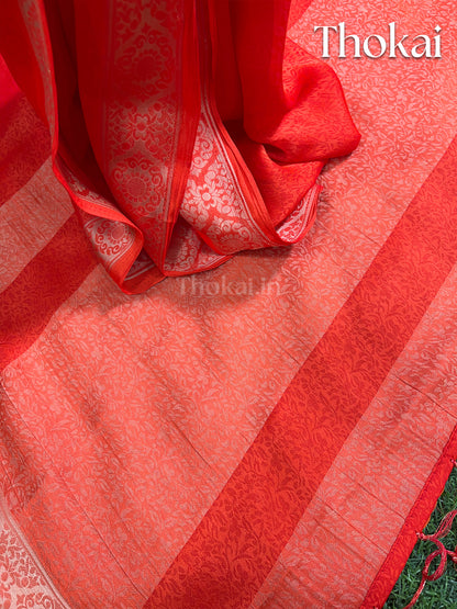 Dual shade of red mysore crepe semi silk saree