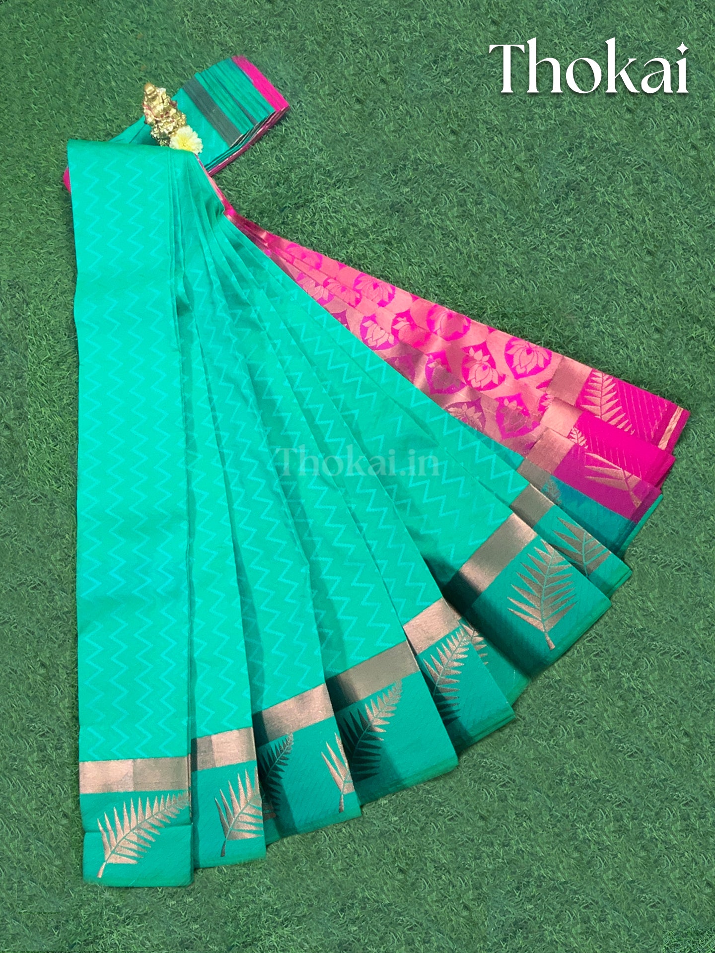 Dual shade of teal and pink semi silk saree