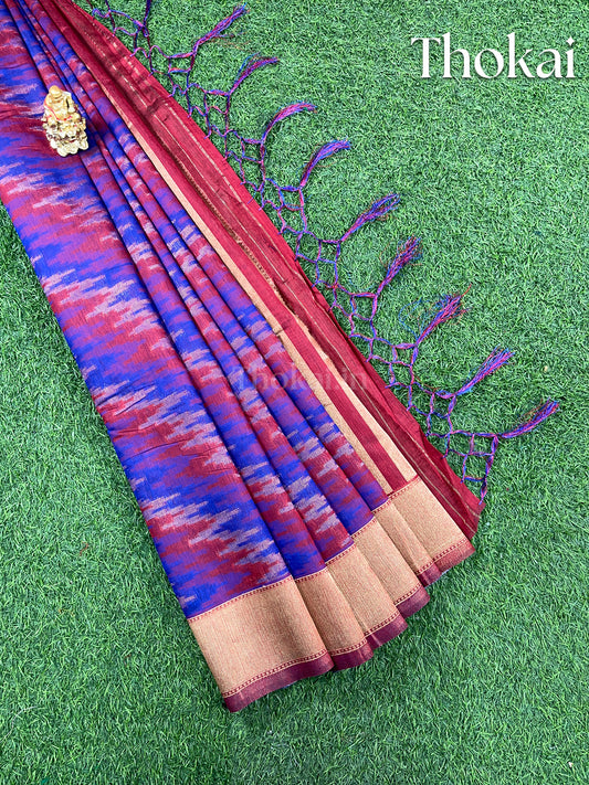 Royal blue and red chanderi cotton saree