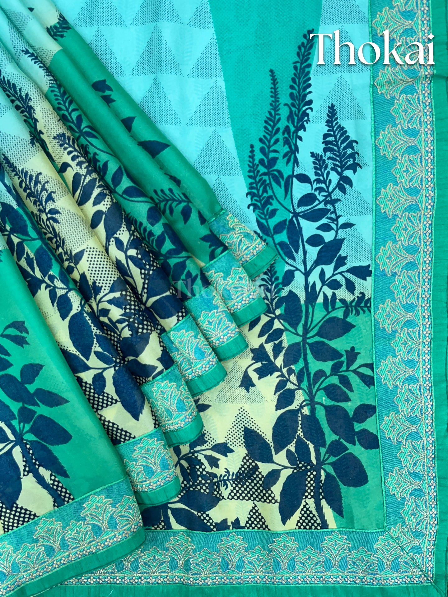Green and turquoise georgette saree