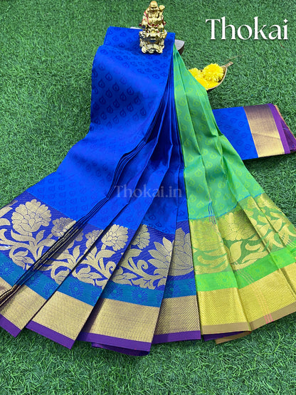 Royal blue and green semi silk saree