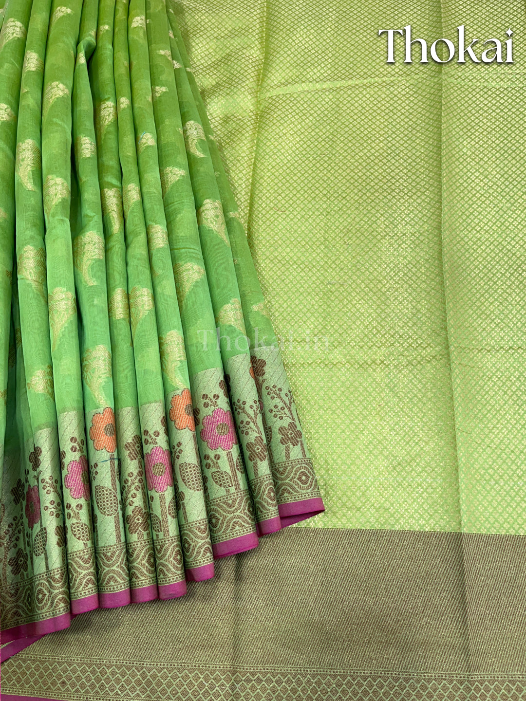 Green banarasi chanderi cotton saree