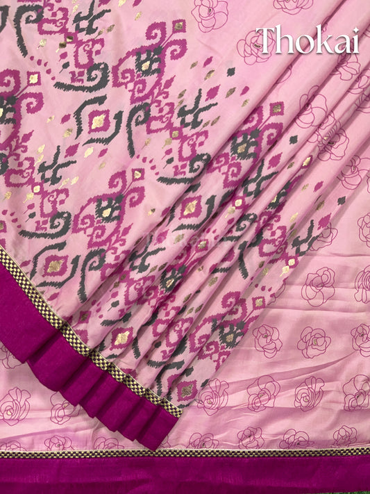 Pastel pink rich linen saree