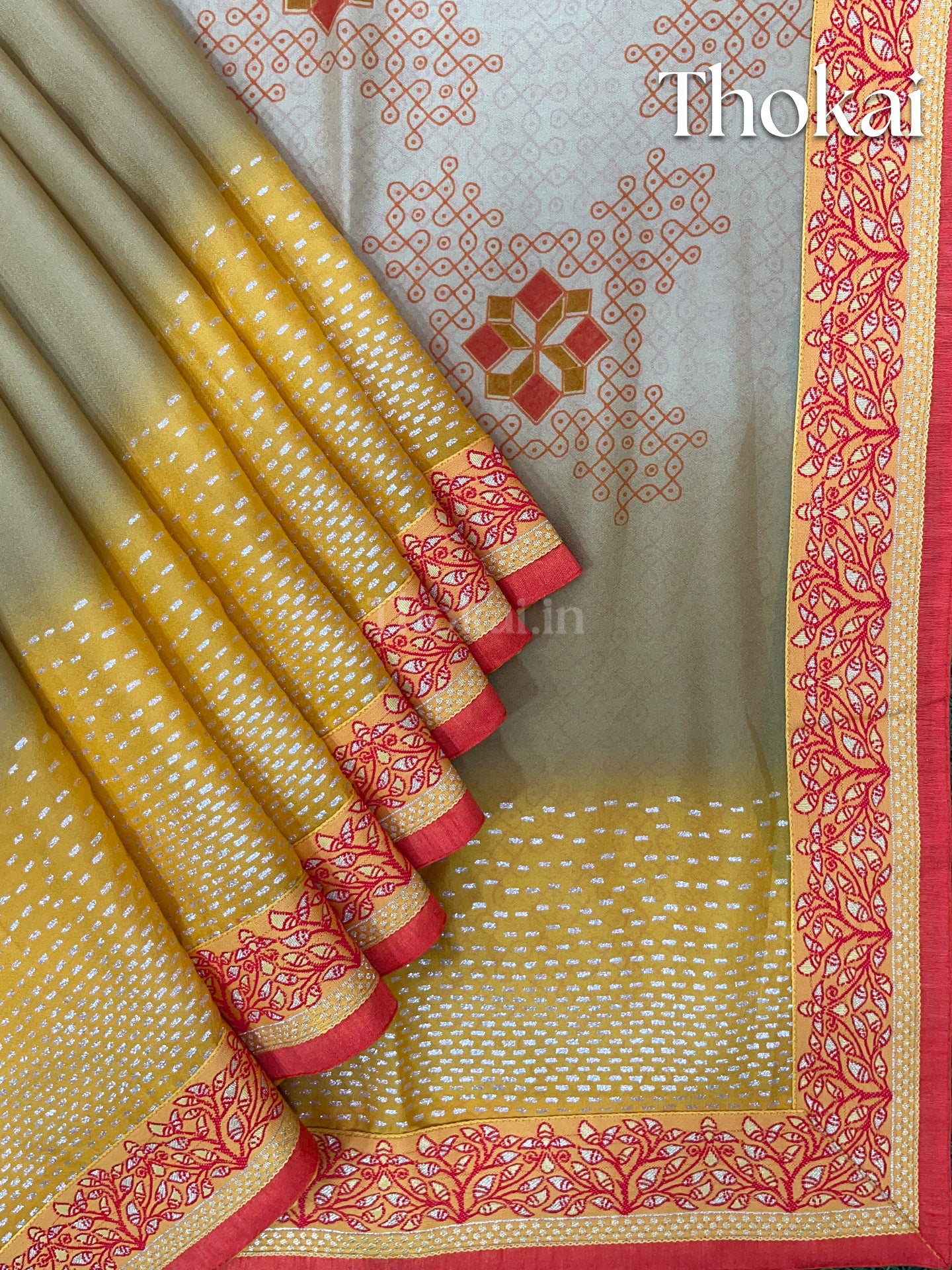 Yellow and beige georgette saree