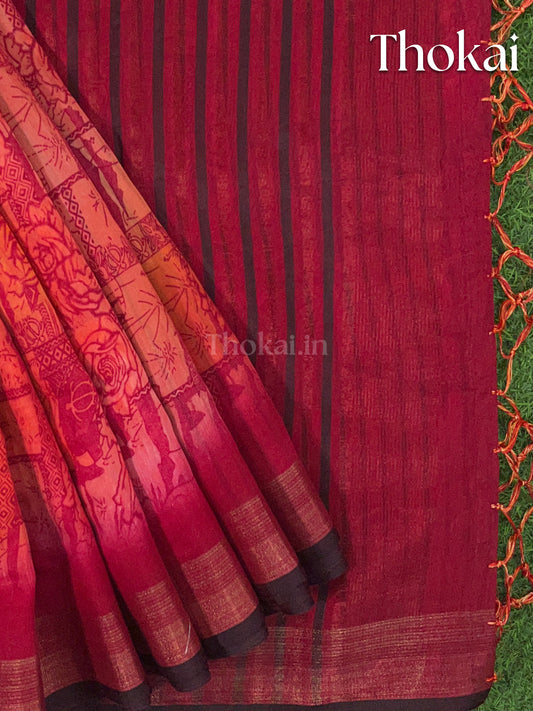 Dual shade of red digital print saree