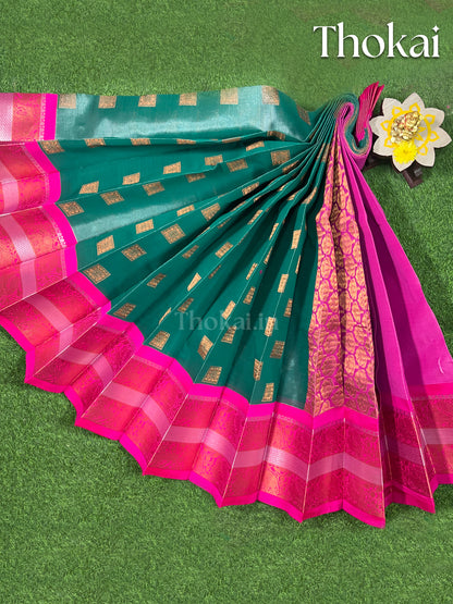 Green and pink tissue semi silk saree