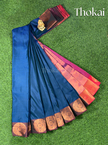 Dual shade of blue and pink semi silk saree
