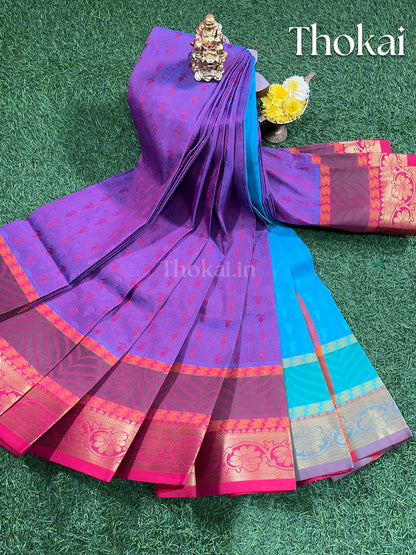 Violet and blue semi silk saree