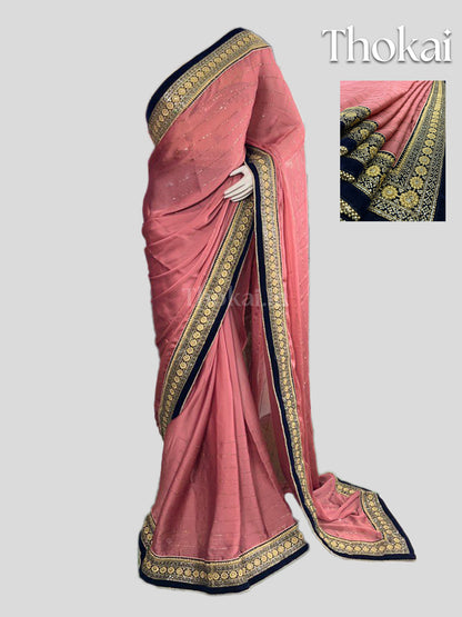 Peach georgette saree