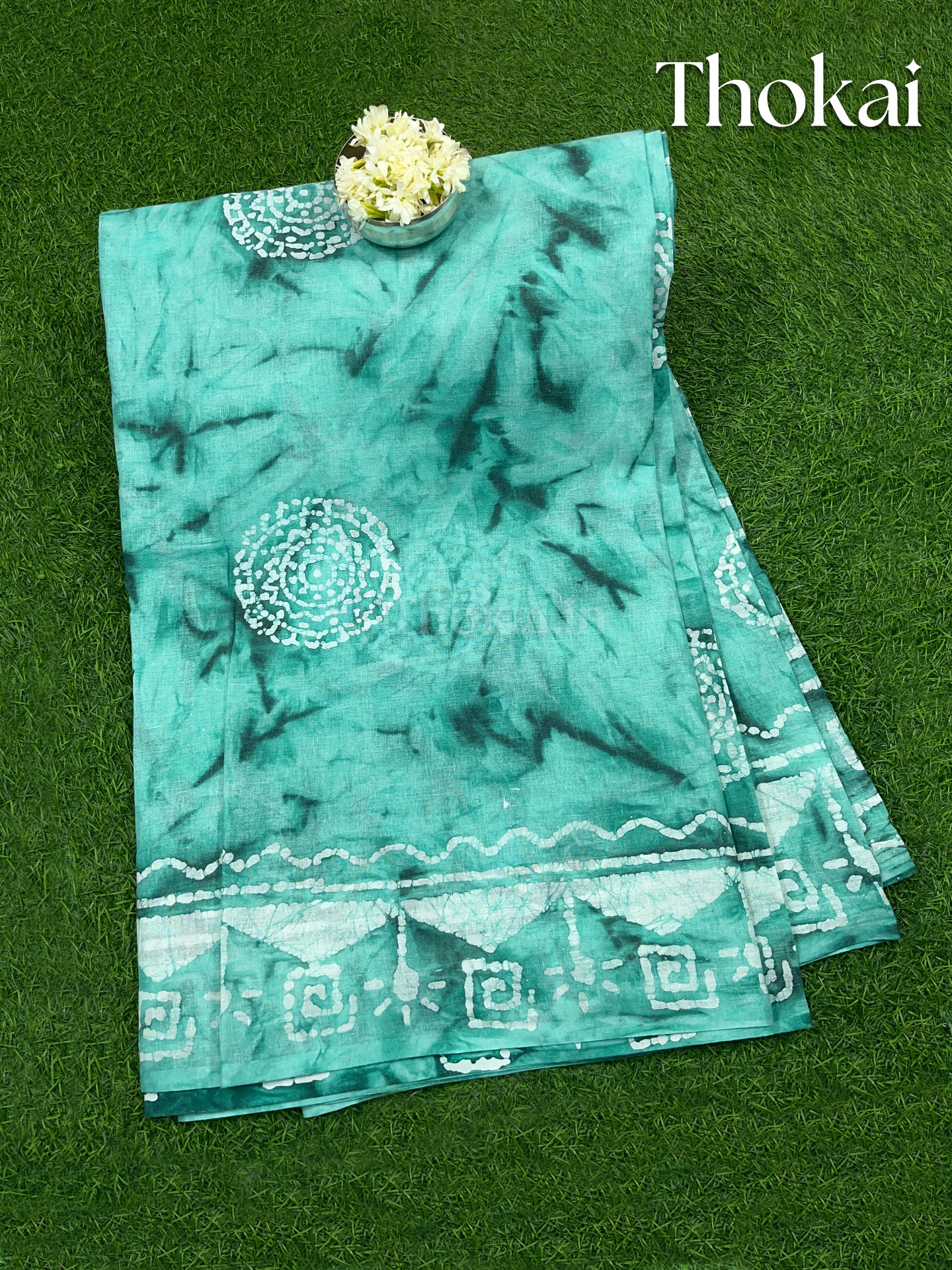Turquoise snegham cotton saree
