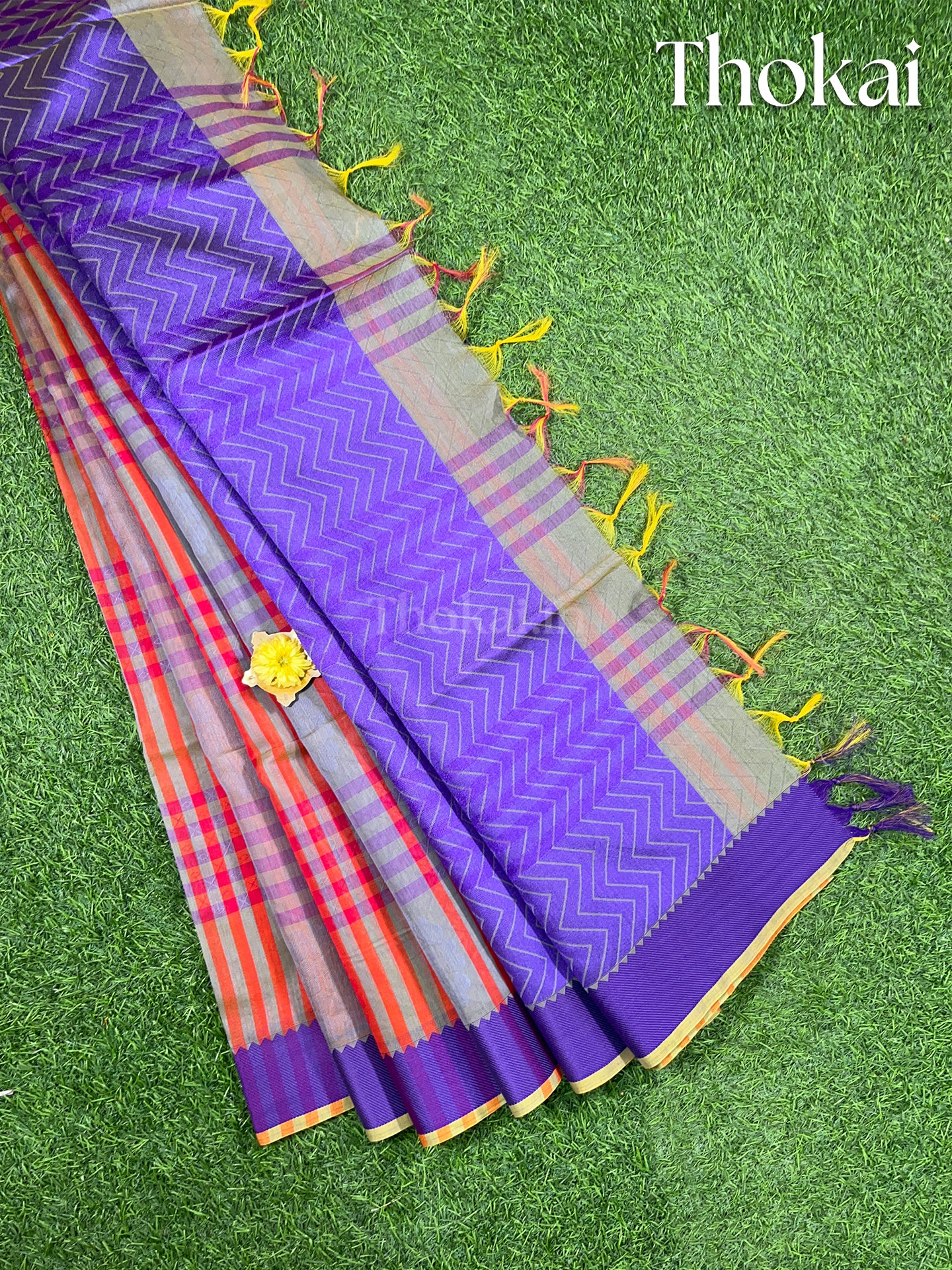 Red and violet chanderi silk cotton saree