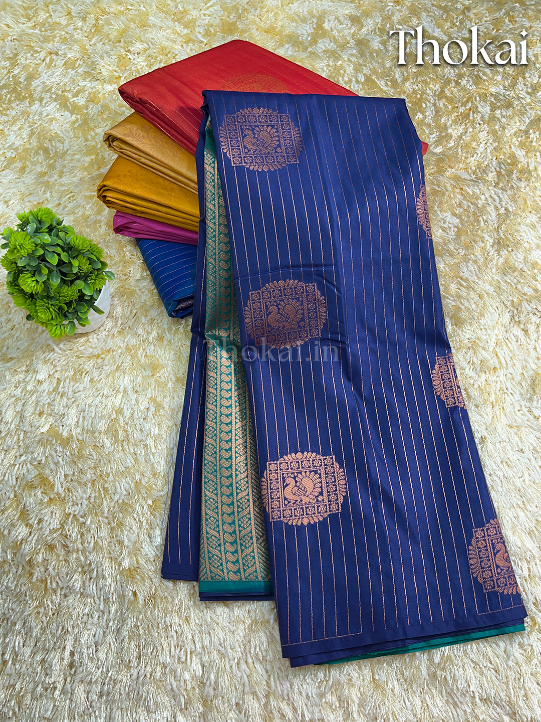 Blue kanchipuram soft silk saree