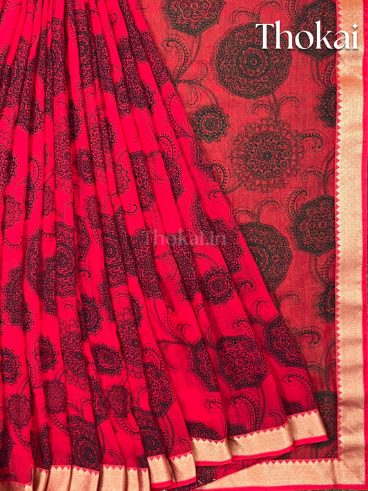 Red georgette saree