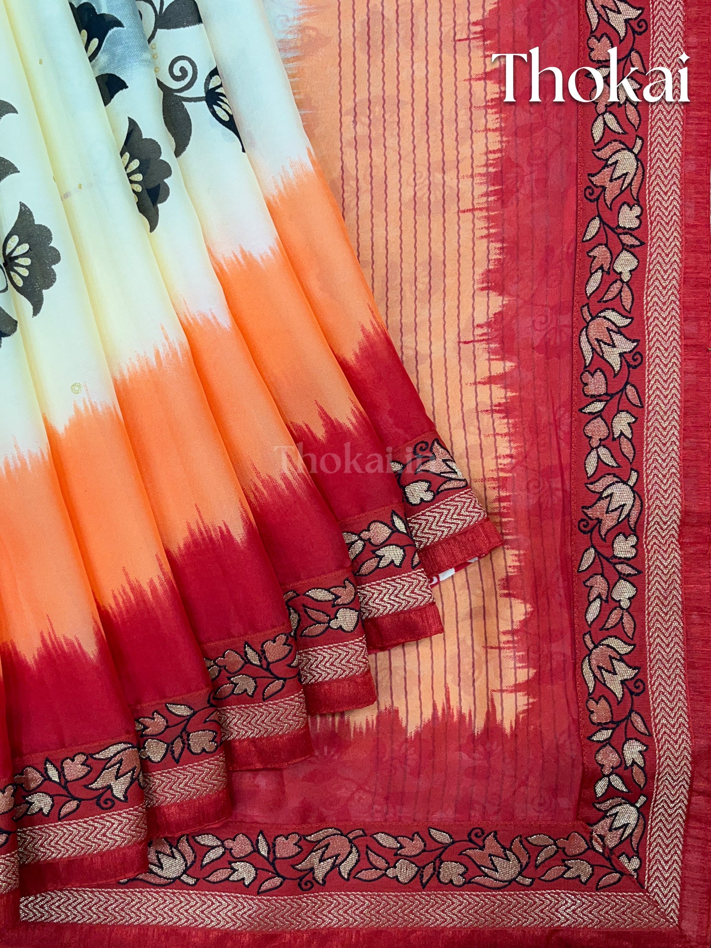 Red and white georgette saree