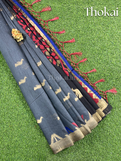 Grey and black chanderi cotton saree