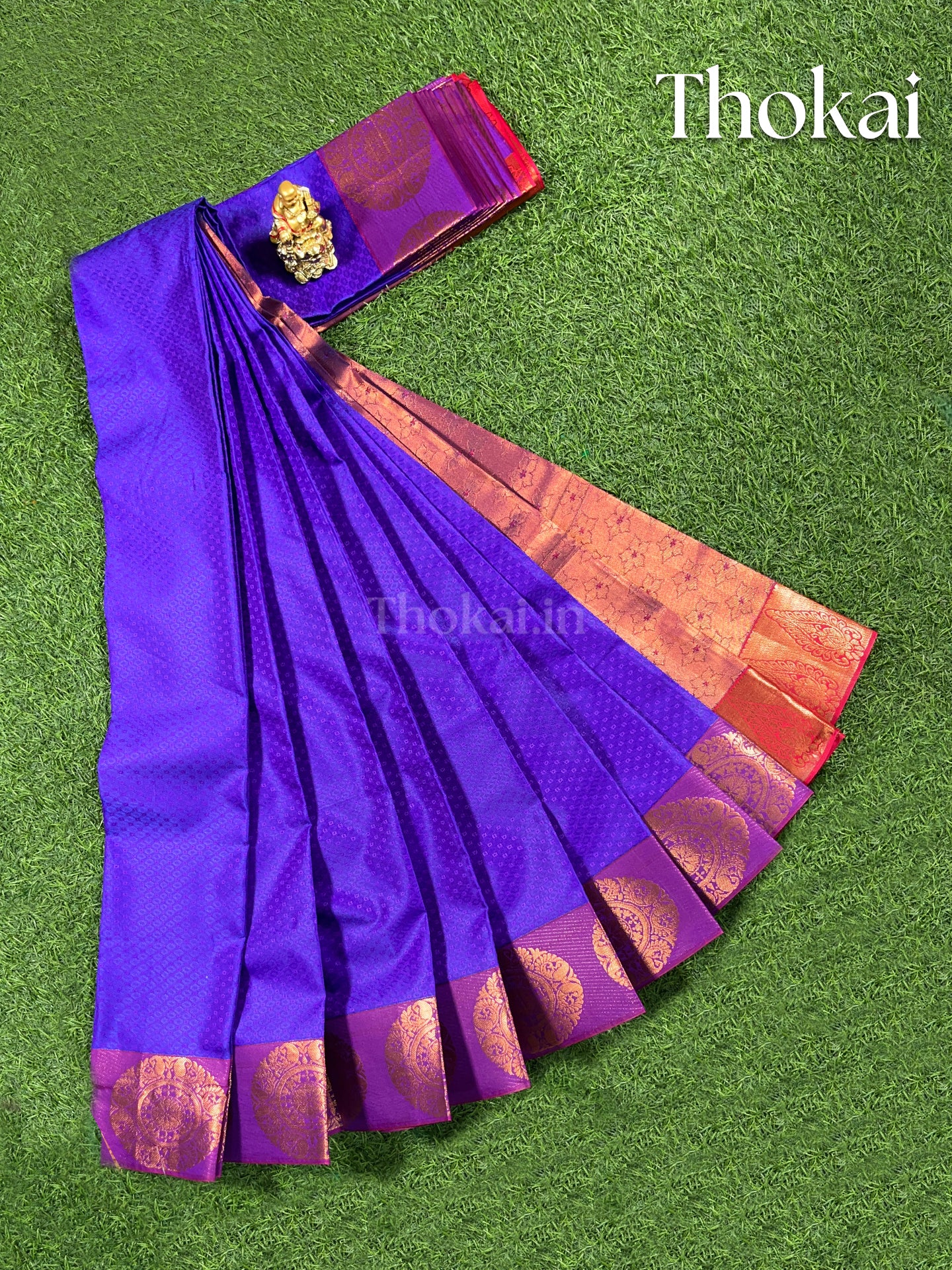 Dual shade of royal blue and purple semi silk saree