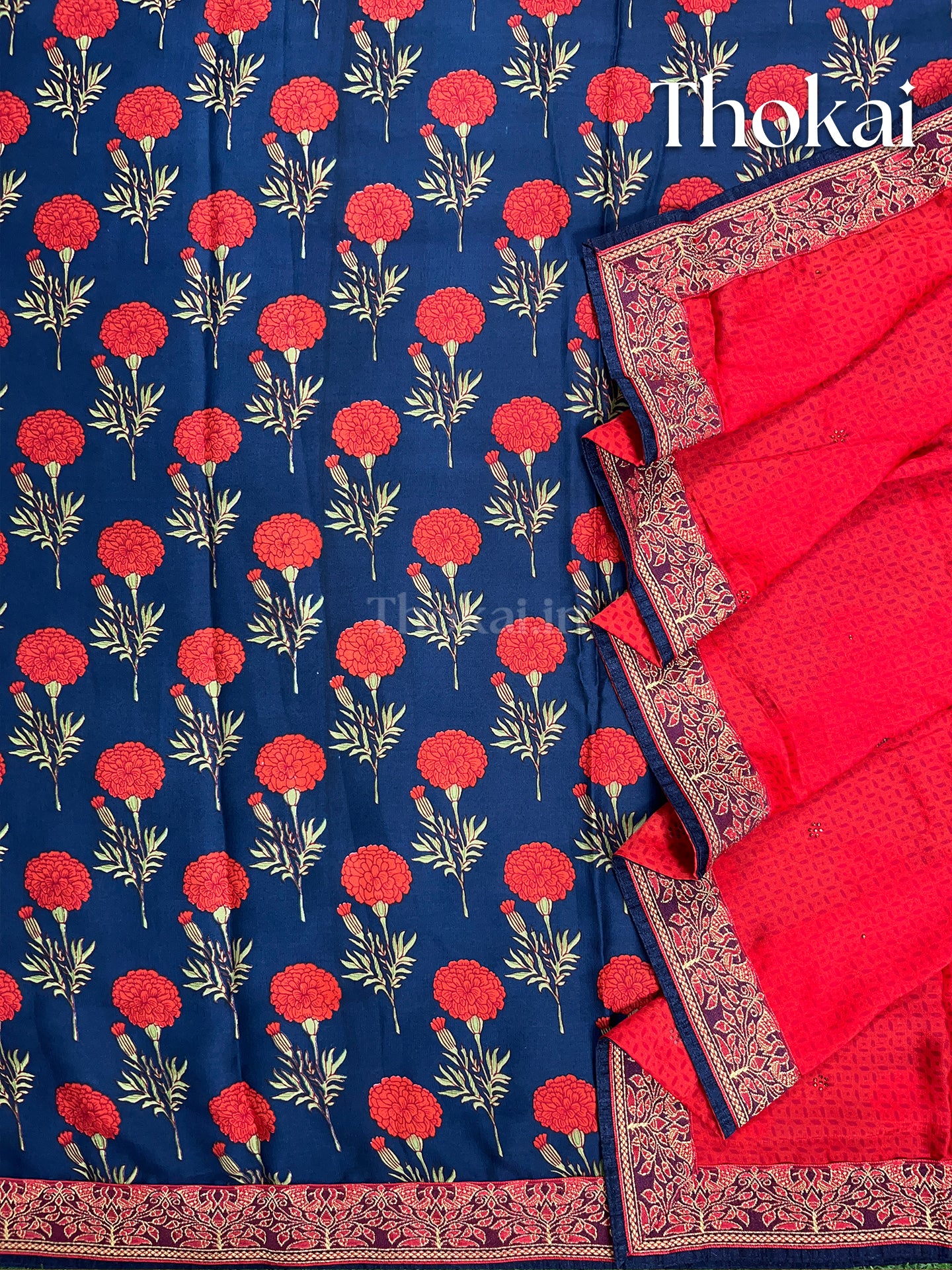 Blue and red georgette saree