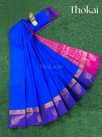 Dual shade of Royal blue and pink semi silk saree