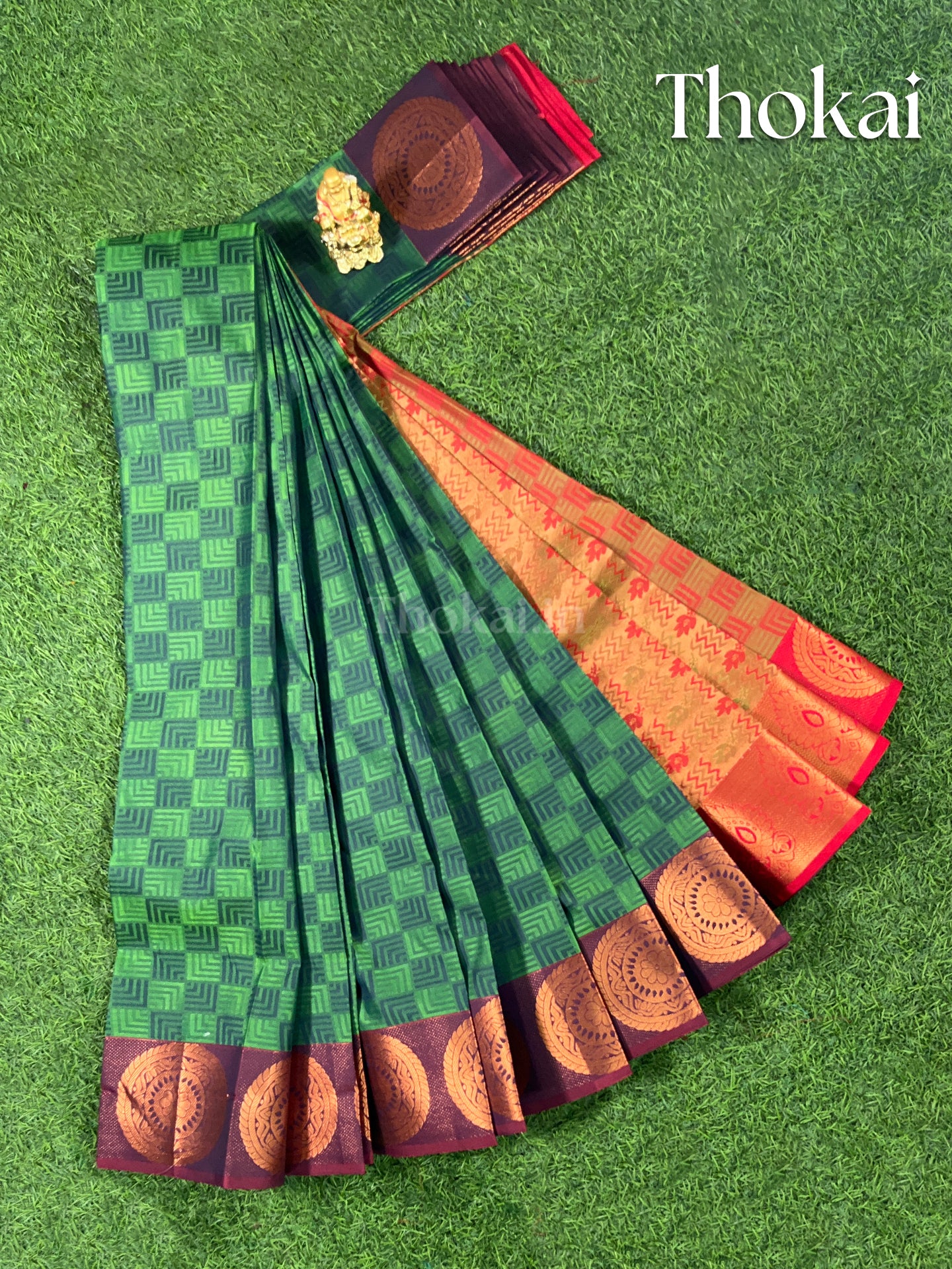 Dual shade of green and mustard yellow semi silk saree