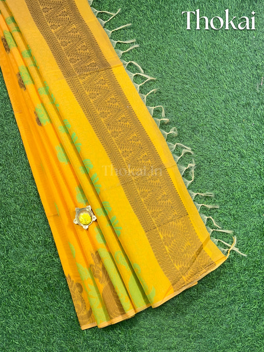 Mustard yellow chanderi silk cotton saree