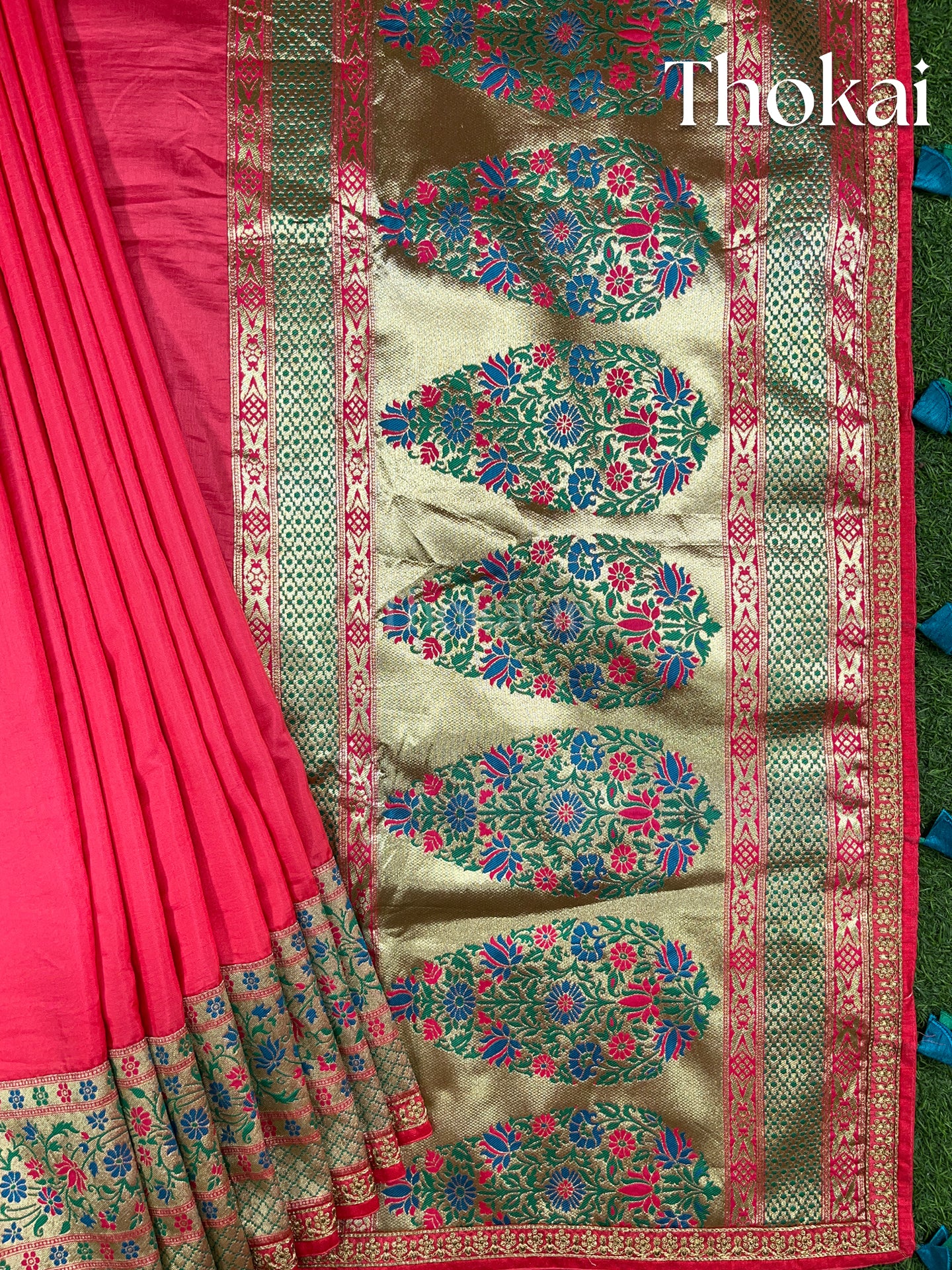 Pink raw silk saree