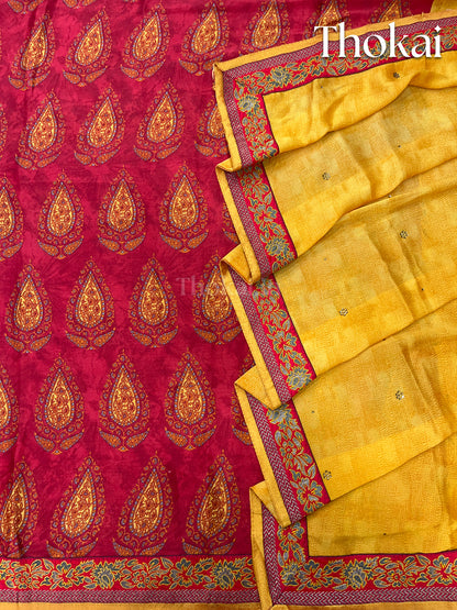 Red and yellow georgette saree