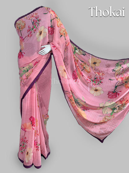 Pink pure soft georgette saree