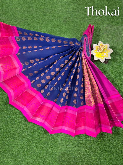 Ink blue and pink tissue semi silk saree