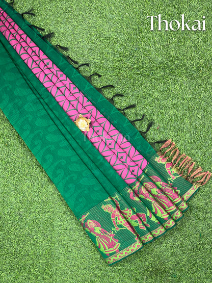 Green chanderi silk cotton saree