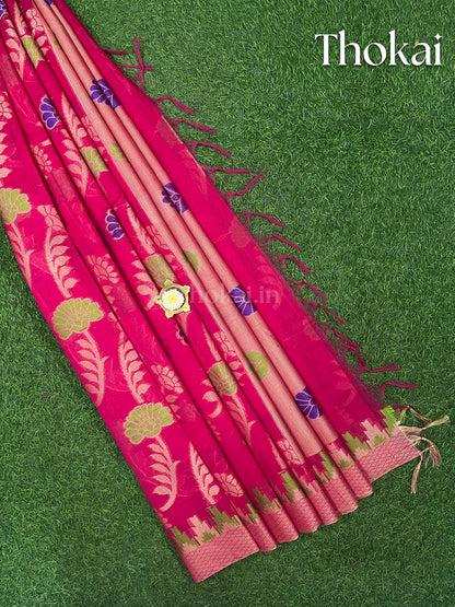 Pink chanderi silk cotton saree