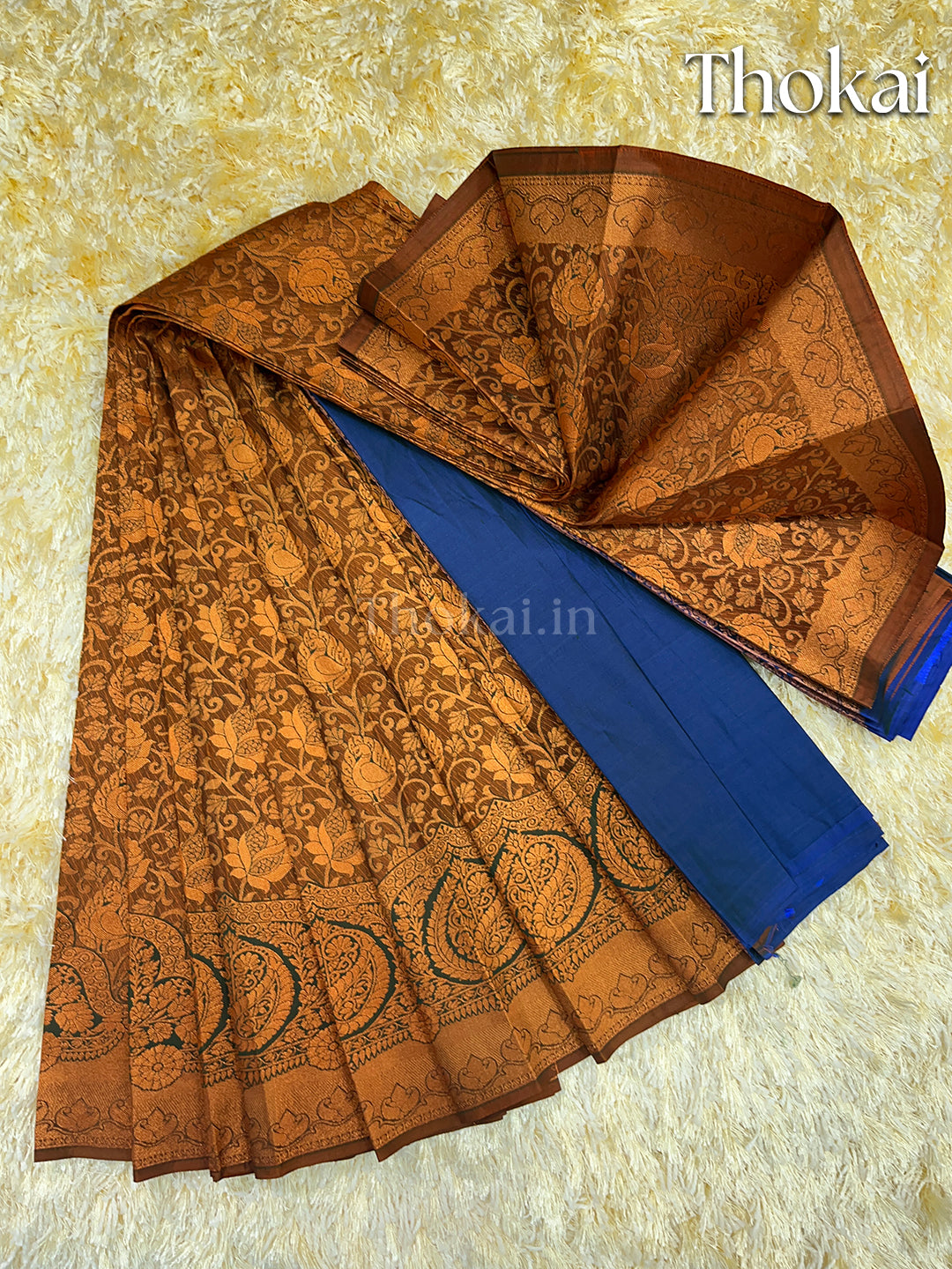 Brown electronic jacquard kanchipuram korvai silk saree