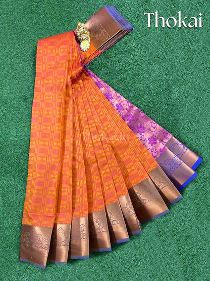 Dual shade of orange and purple semi silk saree