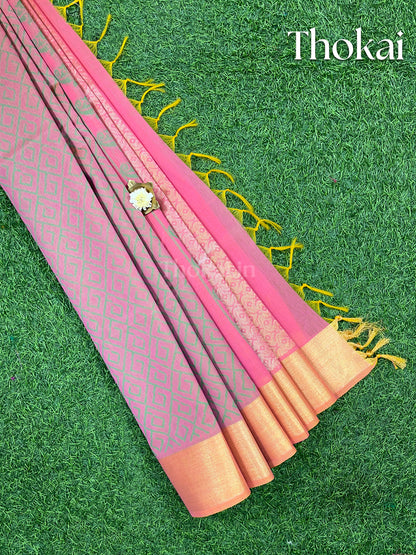 Pink chanderi silk cotton saree