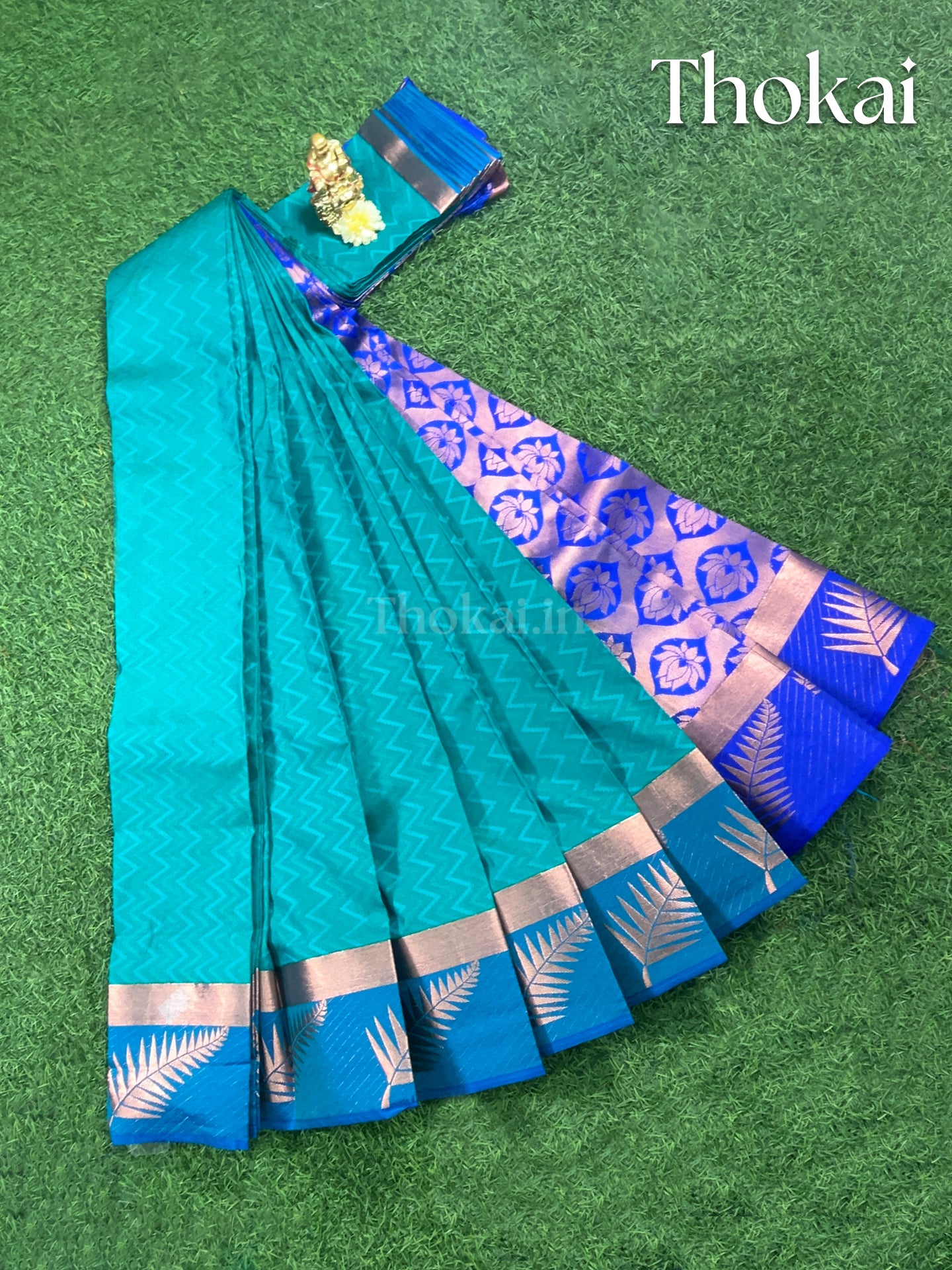 Dual shade of turquoise and royal blue semi silk saree