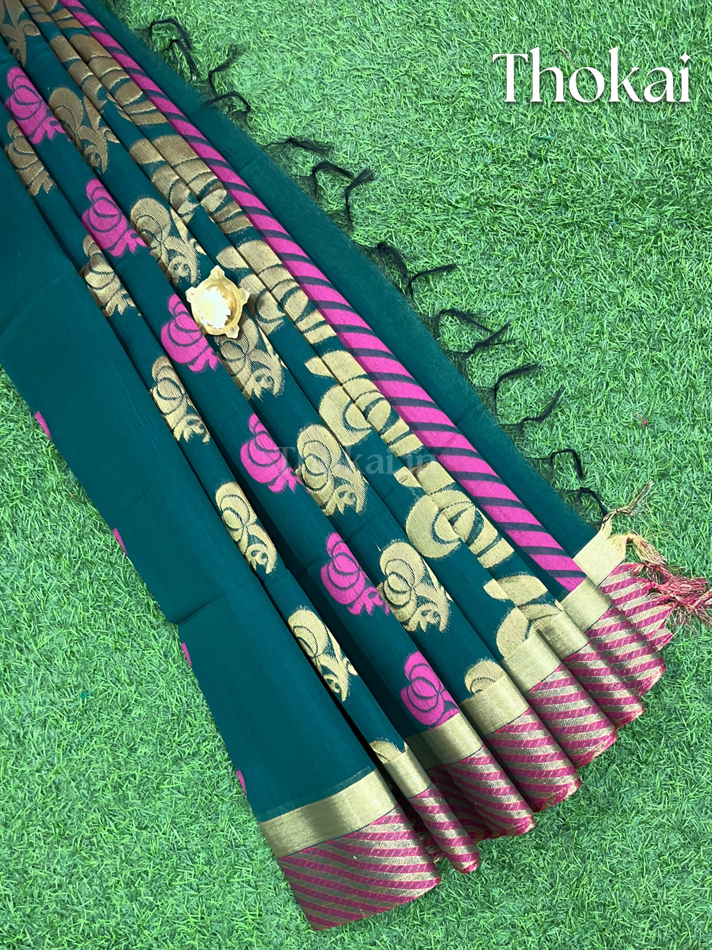 Green chanderi silk cotton saree