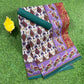 Off white and lavender printed cotton saree