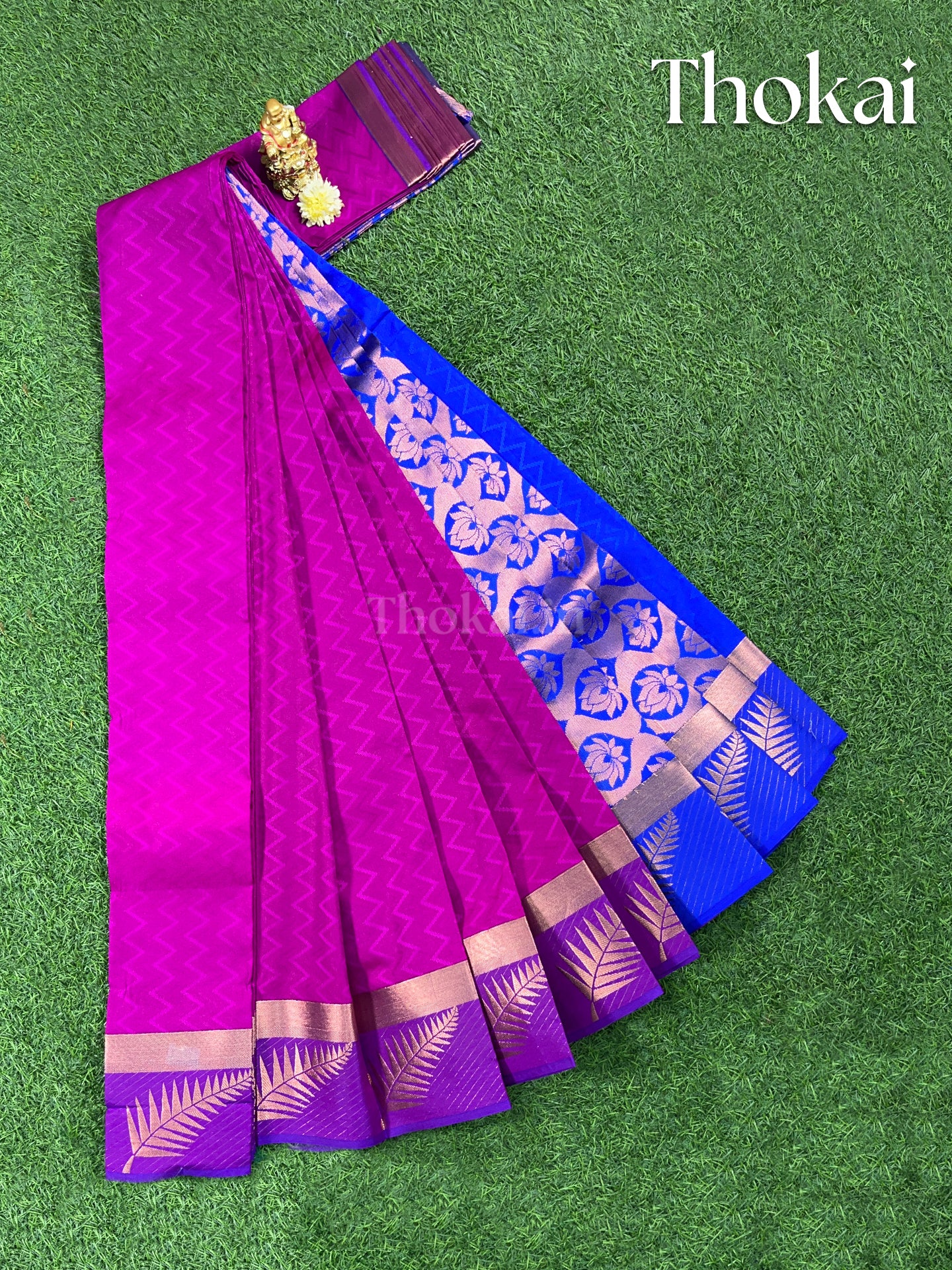 Dual shade of purple and royal blue semi silk saree