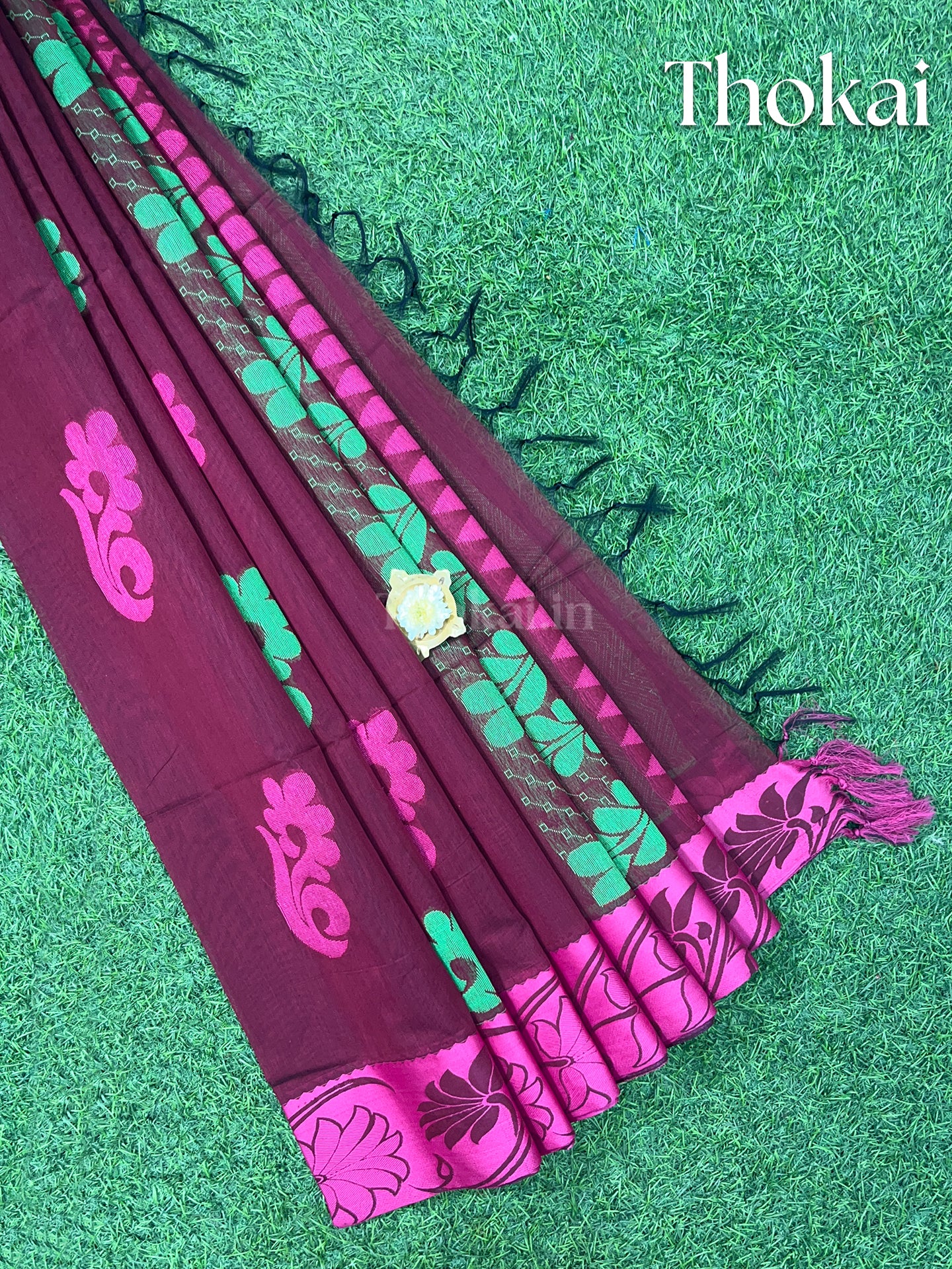 Maroon chanderi silk cotton saree