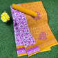 Violet and mustard yellow embroidered cotton saree