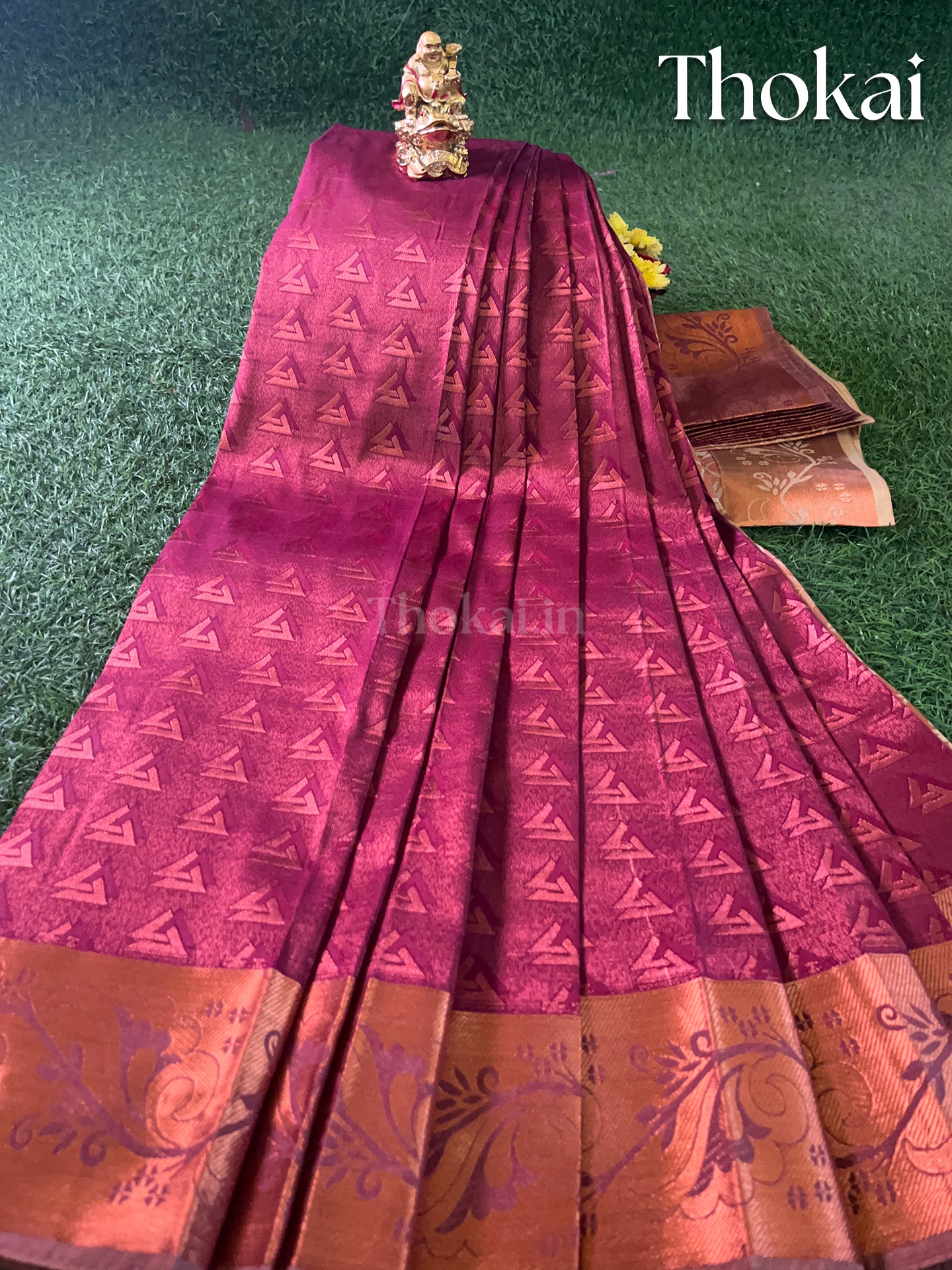 Dual shade of Maroon and sandal semi silk saree