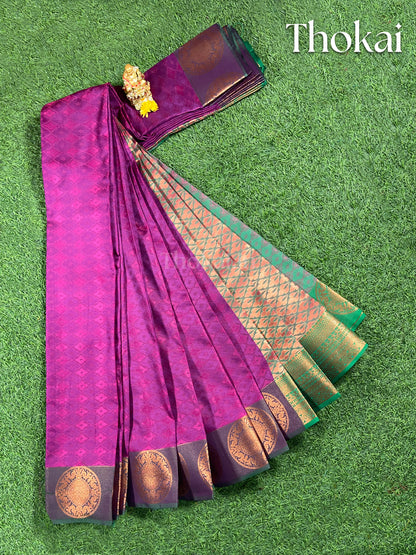 Dual shade of purple and green semi silk saree