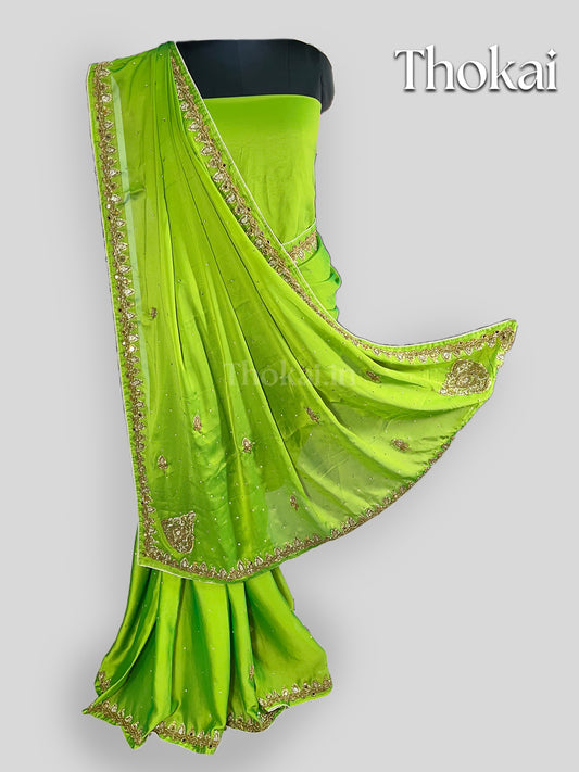 Green semi satin silk saree