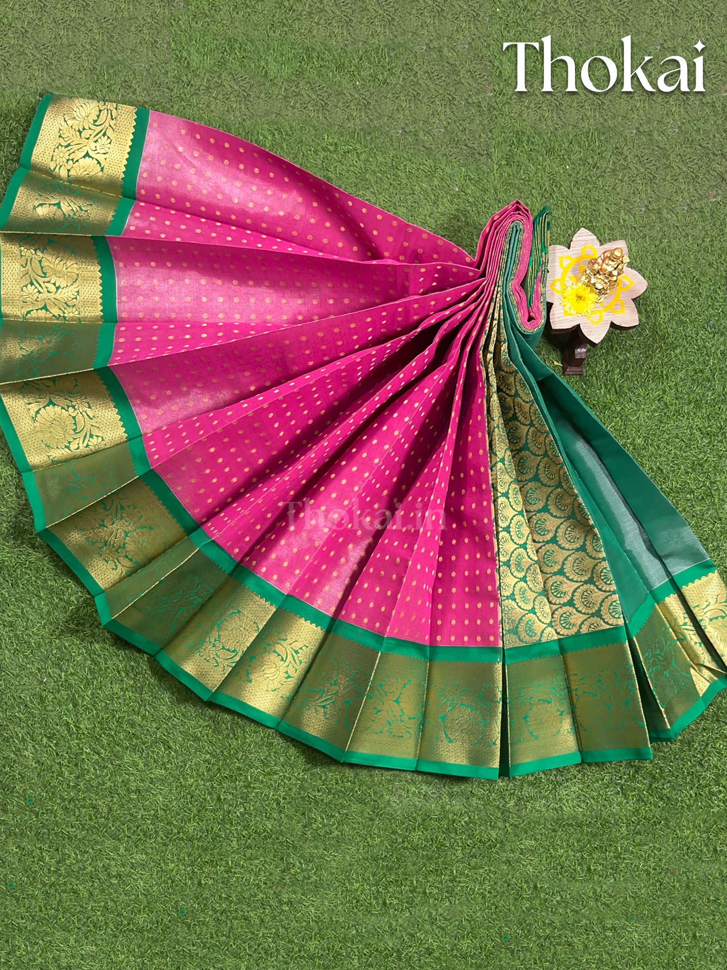 Pink and green tissue semi silk saree