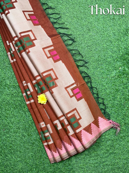 Brown chanderi silk cotton saree