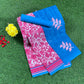 Pink and blue embroidered cotton saree